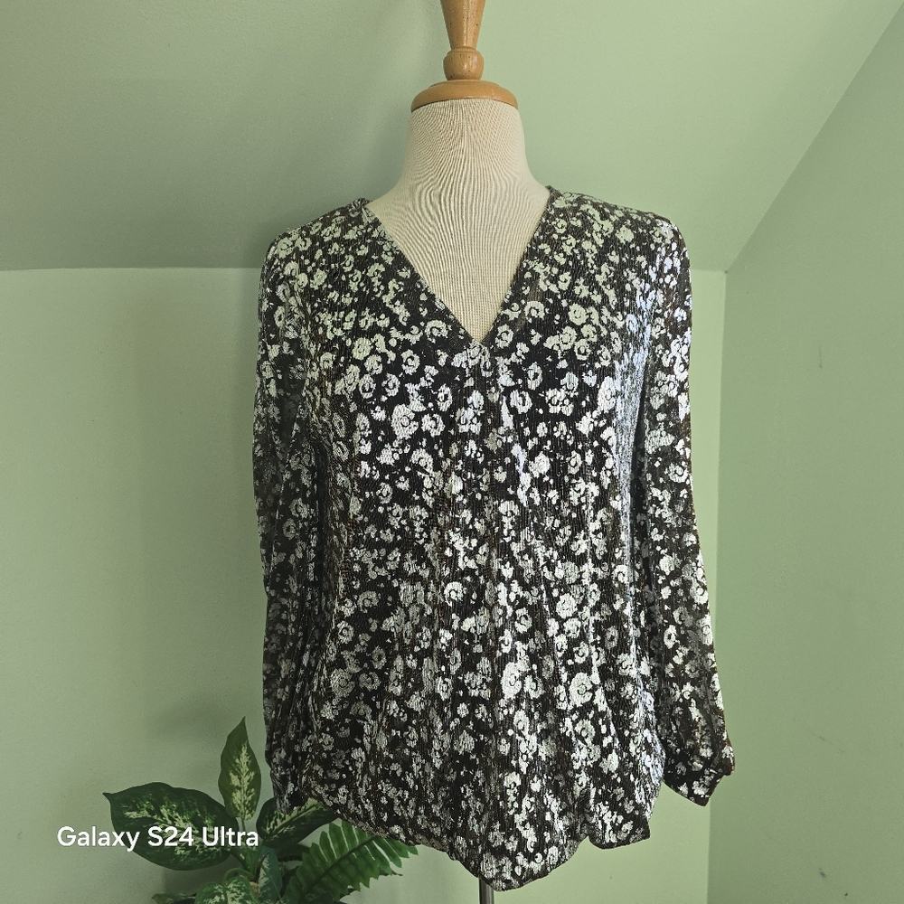Alfani Black and Gold Floral Top